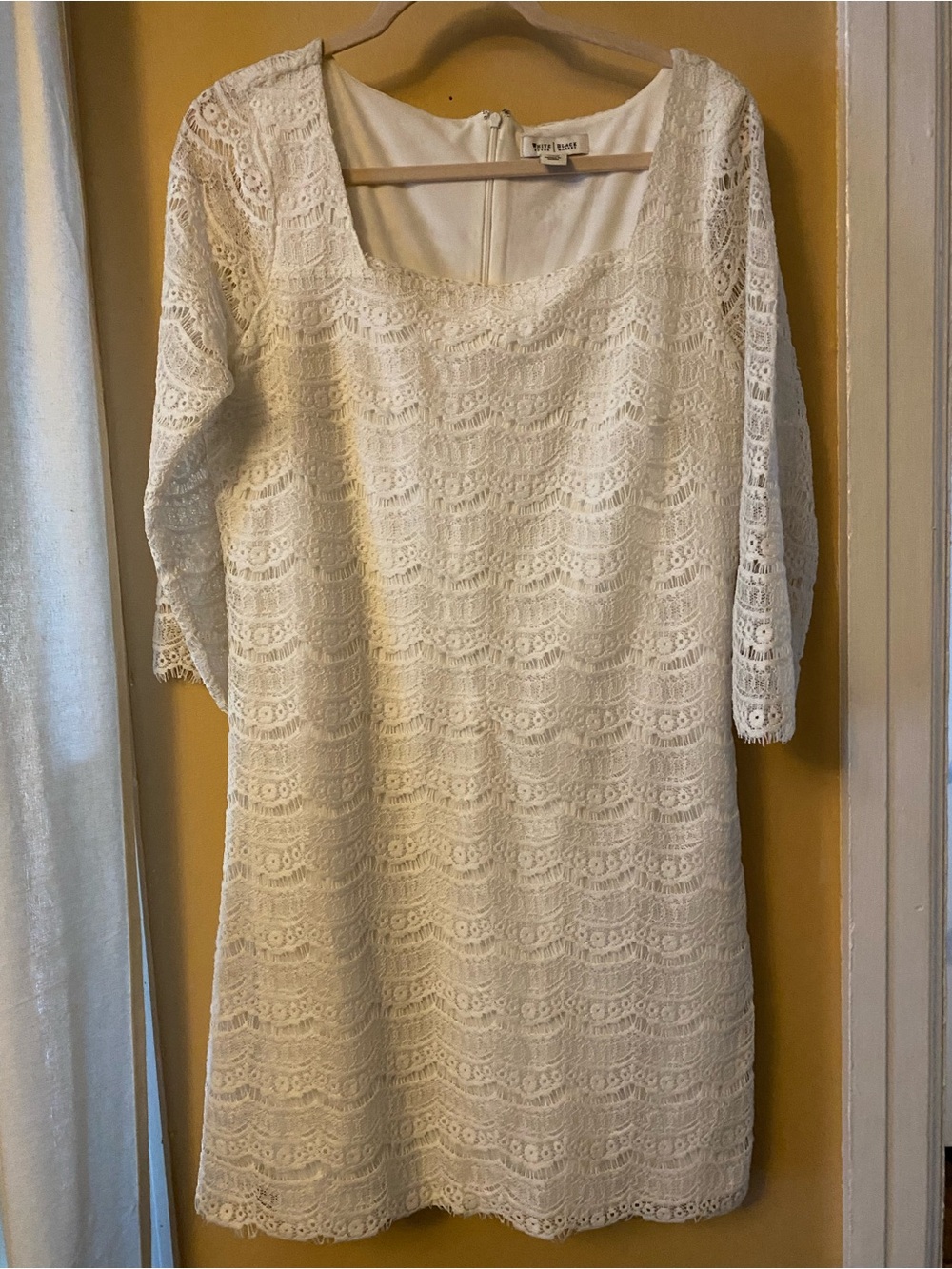 White House Black Market Ivory Lace Long Sleeve Shift Dress